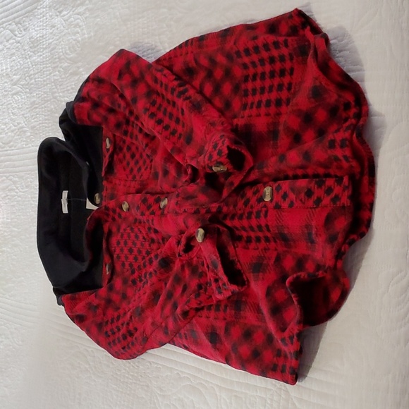 Maurices Red Patchwork Fleece Shacket, Size M - Picture 4 of 8
